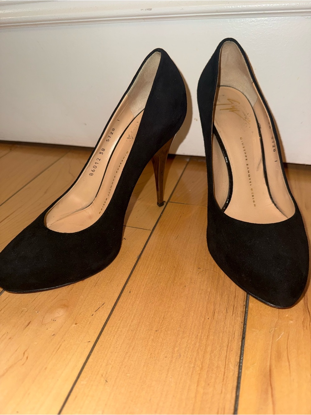 Giuseppe Zanotti Black Suede Pumps with Gold Stiletto Heel